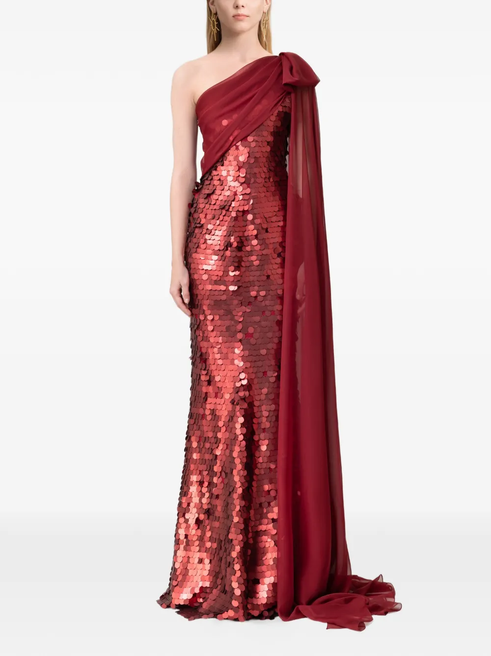 Gemy Maalouf Abito lungo con paillettes - Rosso