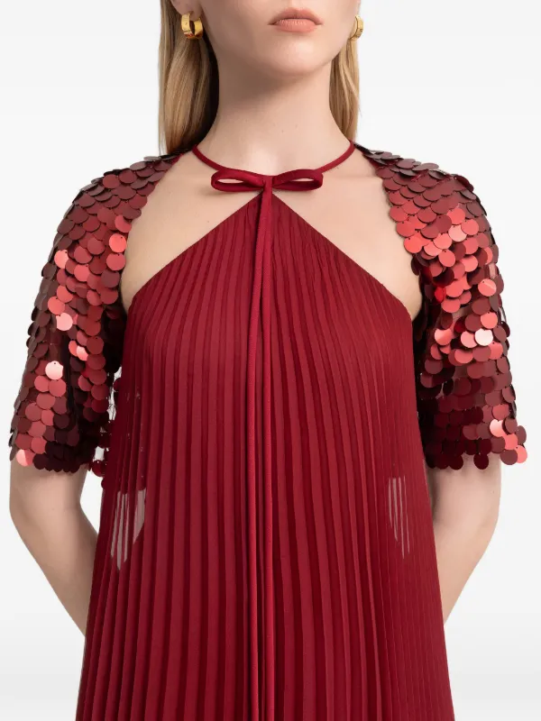 Gemy Maalouf Halterneck Pliss Maxi Dress | Red | FARFETCH AZ