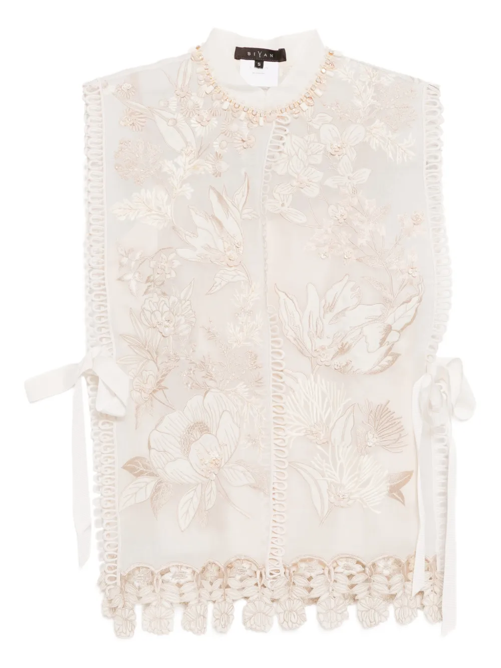 Biyan floral-embroidered vest - Neutrals
