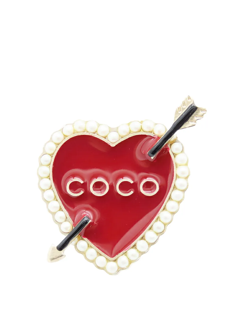 CHANEL Pre-Owned 2010 Gold Plated Enamel Faux Pearl Coco Heart and Arrow Brooch costume brooch - Bianco