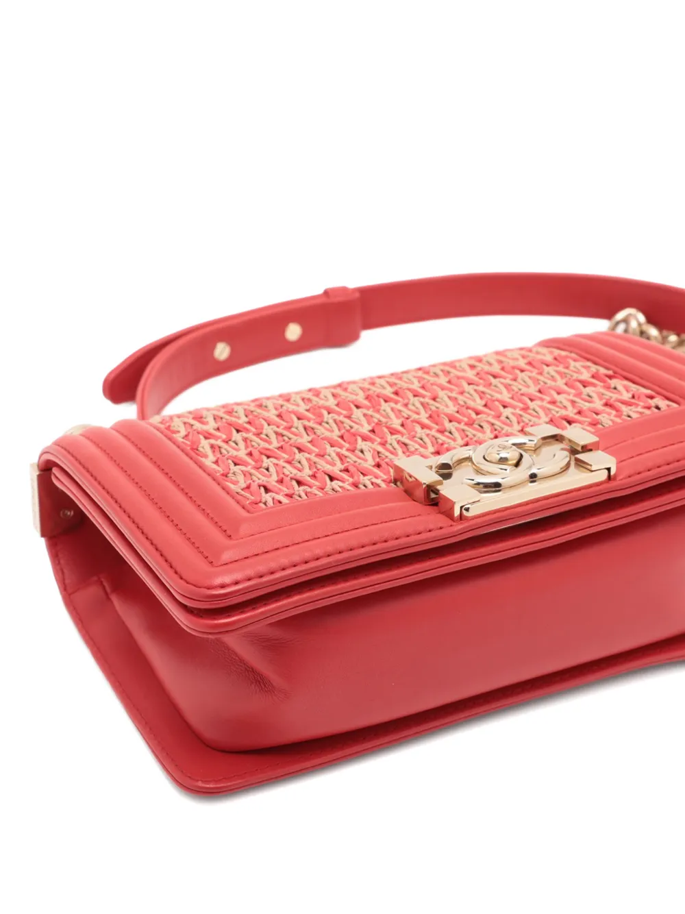 2014-2015 Small Straw And Lambskin Boy Flap Shoulder Bag