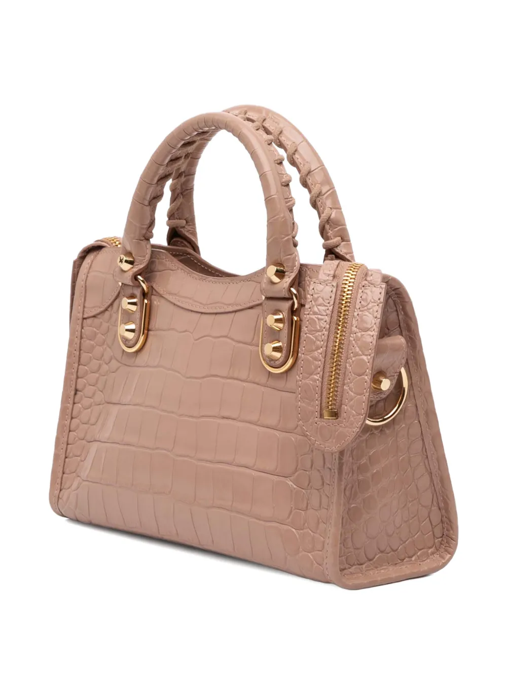 BALENCIAGA Pre-owned 2021 Mini Croc Embossed Calfskin Motocross Classic Metallic Edge City Satchel In Brown