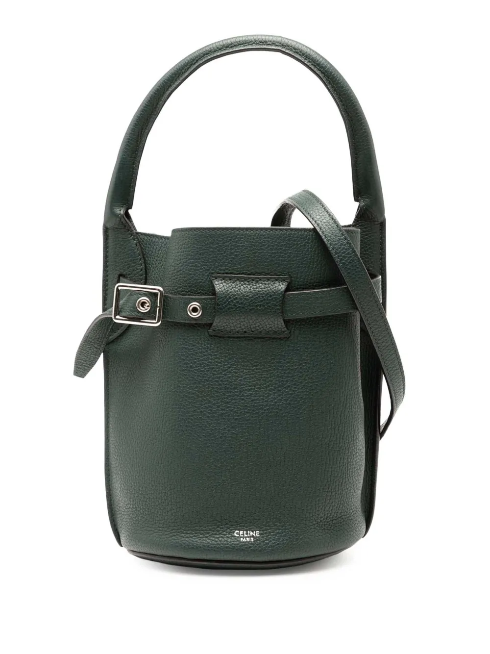Pre-owned Celine 2018-2025 Nano Leather Big Bucket Bag Satchel In Green