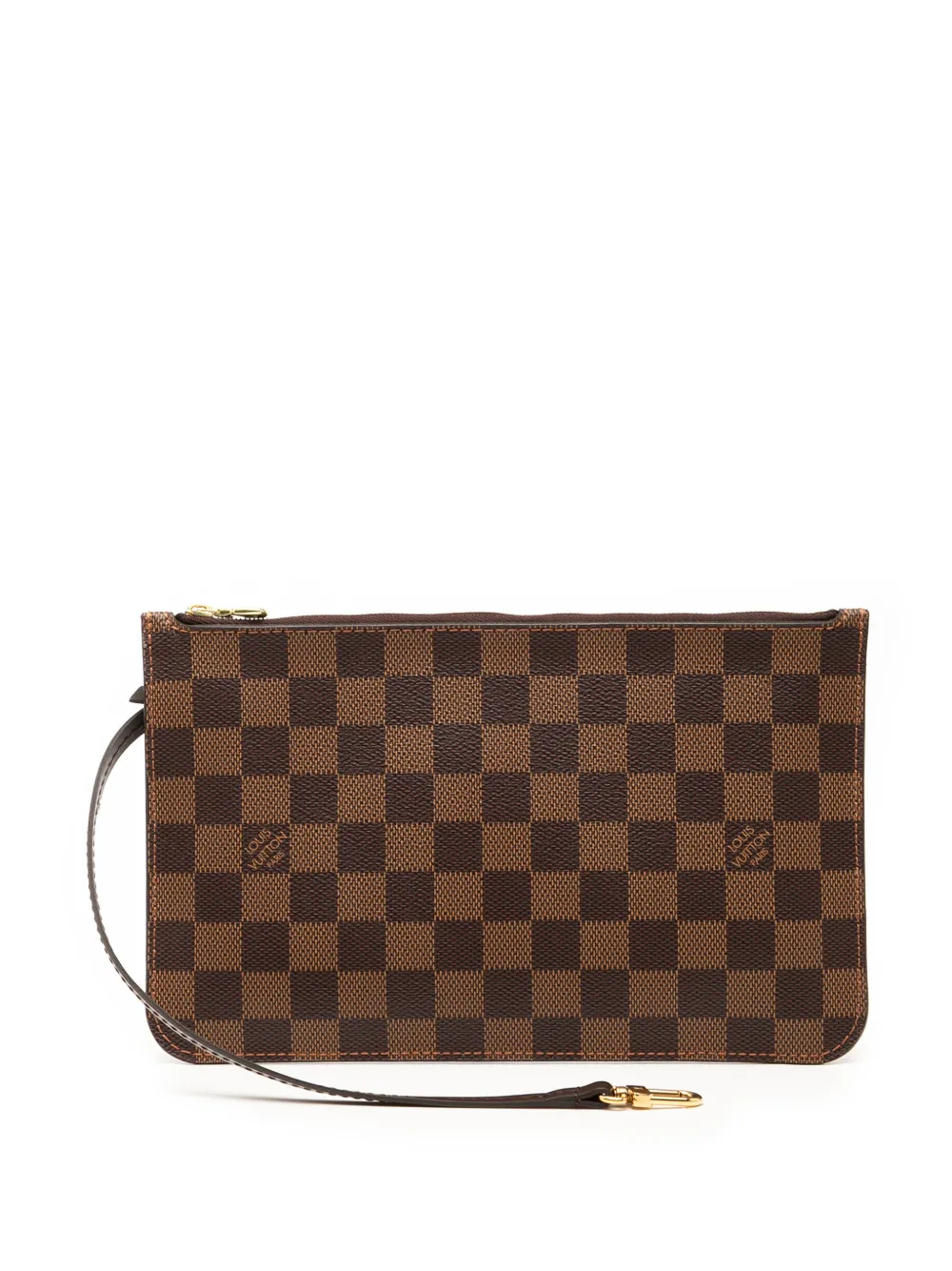 Pre-owned Louis Vuitton 2019 Damier Ebene Neverfull Mm Pouch In Brown