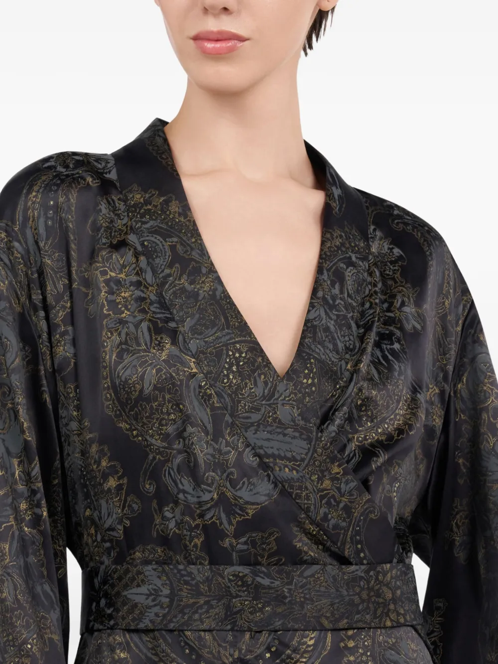 long-sleeved side-slit silk dress