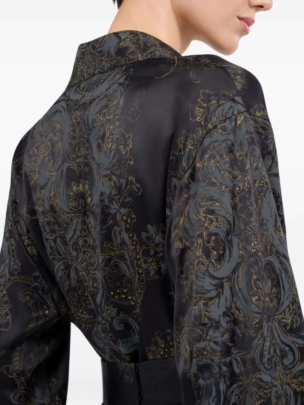 long-sleeved side-slit silk dress