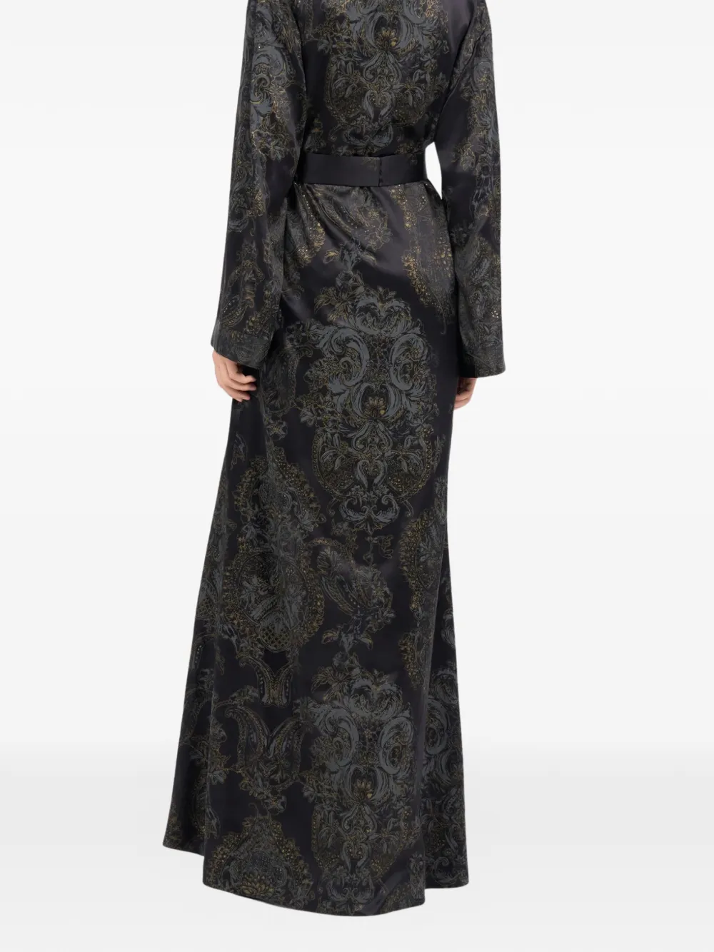 long-sleeved side-slit silk dress