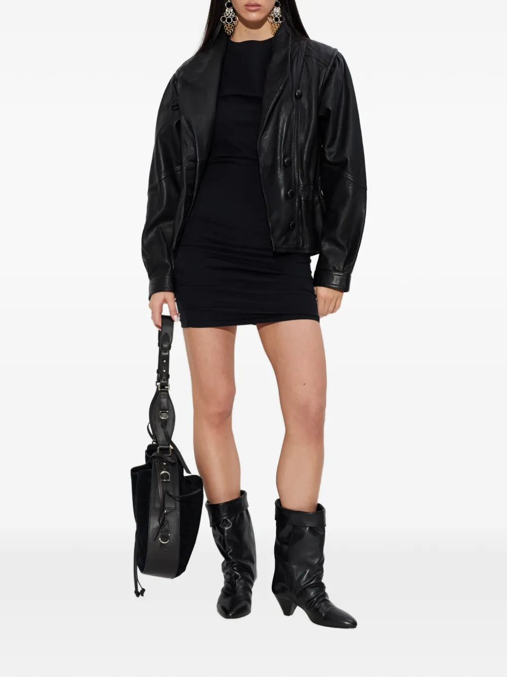 ISABEL MARANT Mylda puff-sleeve gathered mini dress - Zwart