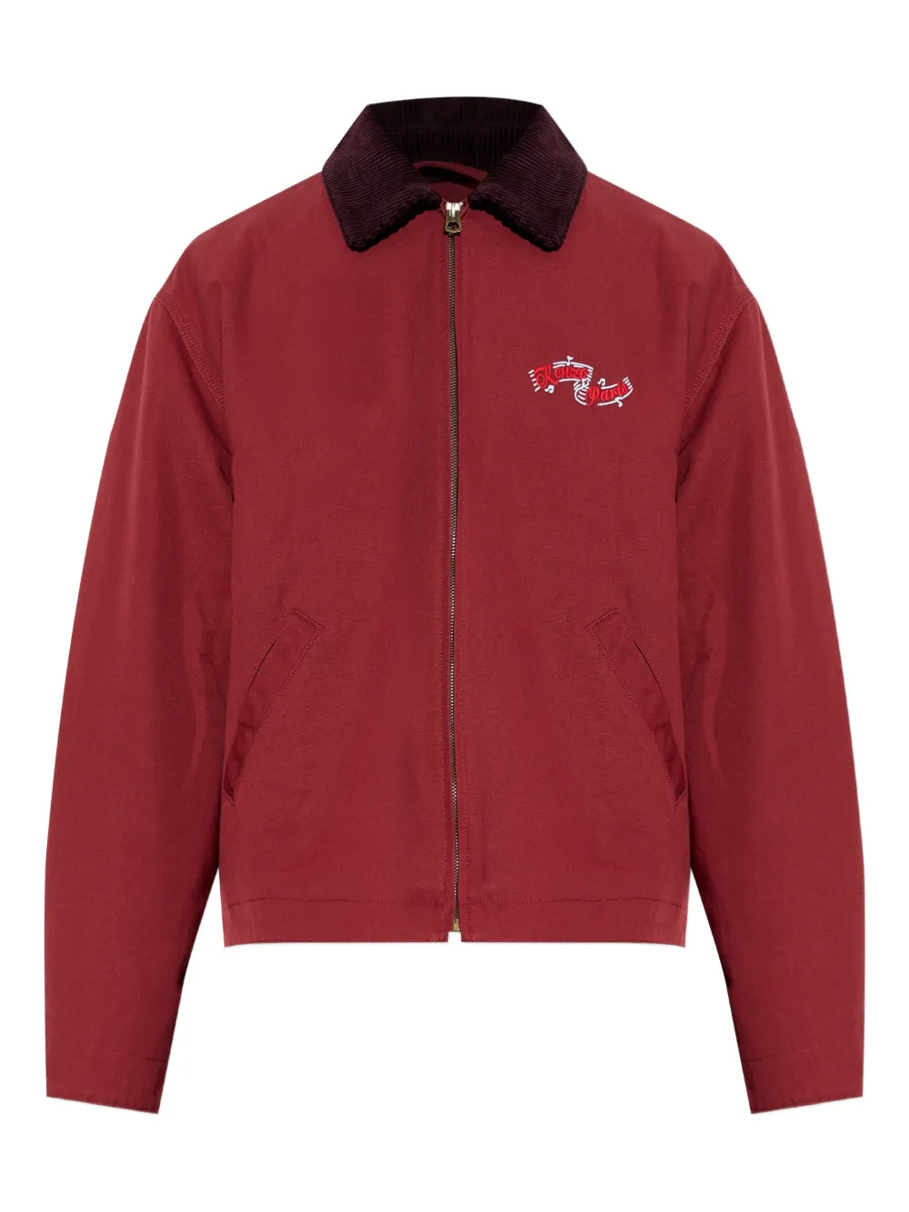 Kenzo embroidered-logo corduroy-collar jacket - Rosso