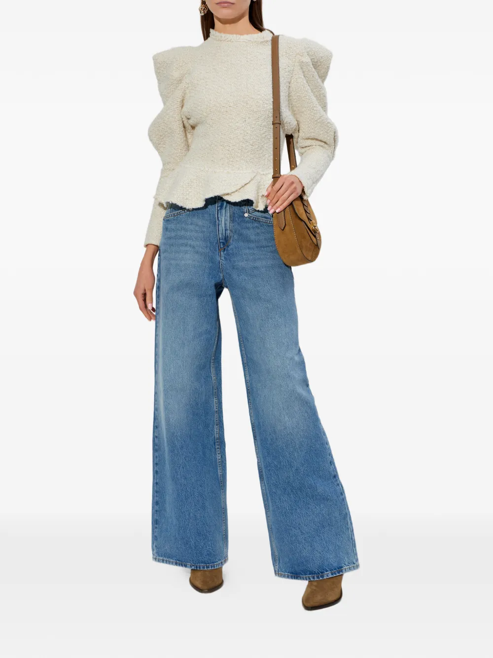 ISABEL MARANT Giamili ruffled-hem puff-sleeve top - Beige