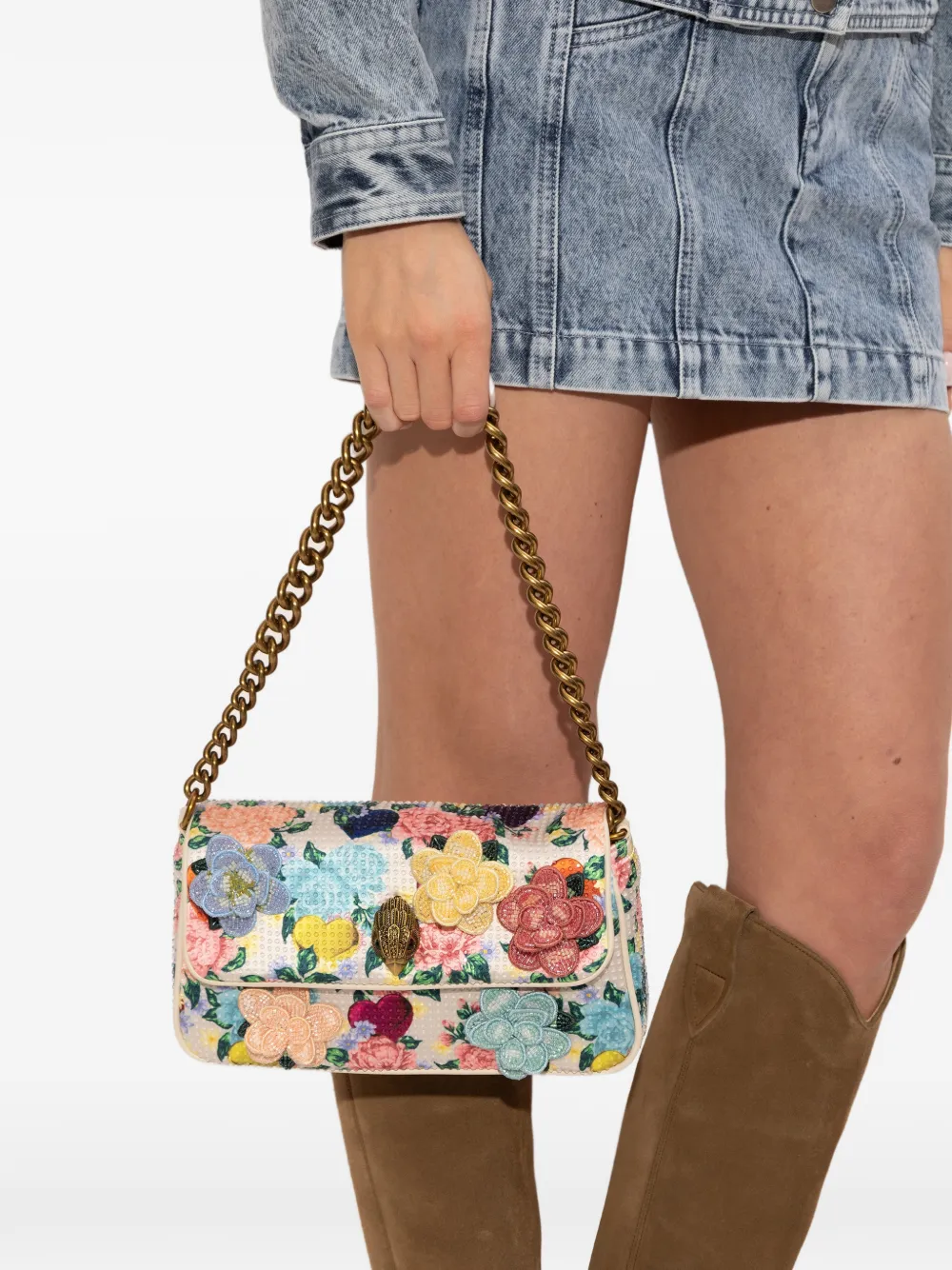 Kurt Geiger London small Kensington floral-appliqué shoulder bag - Wit