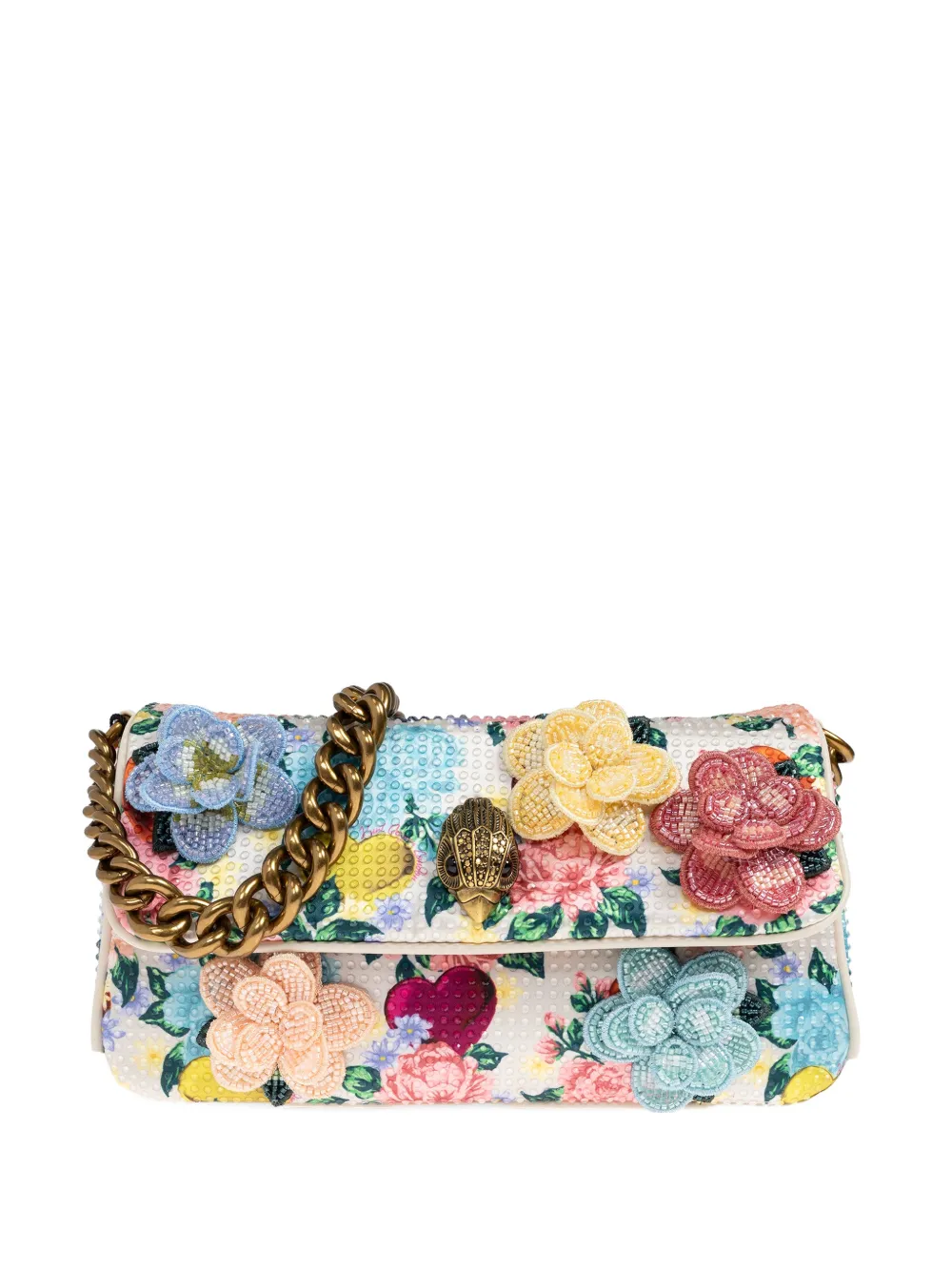Kurt Geiger London small Kensington floral-appliqué shoulder bag - Bianco