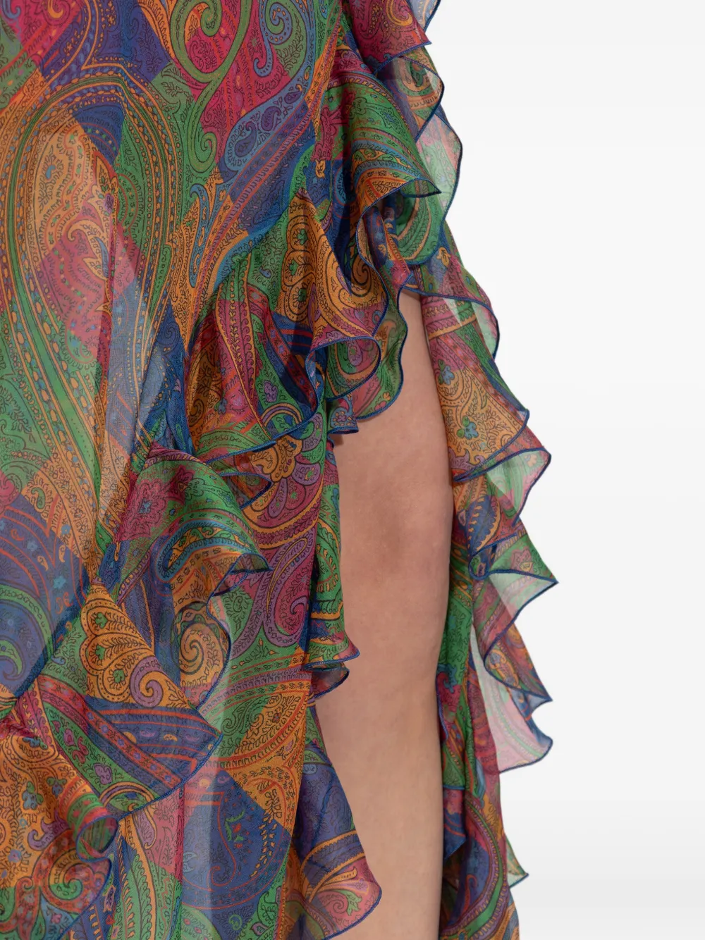 ETRO Zijden maxi-jurk met ruches en paisley-patroon Blauw