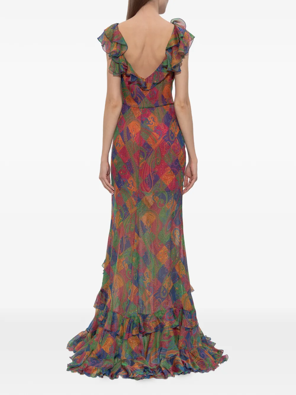 ETRO Zijden maxi-jurk met ruches en paisley-patroon Blauw