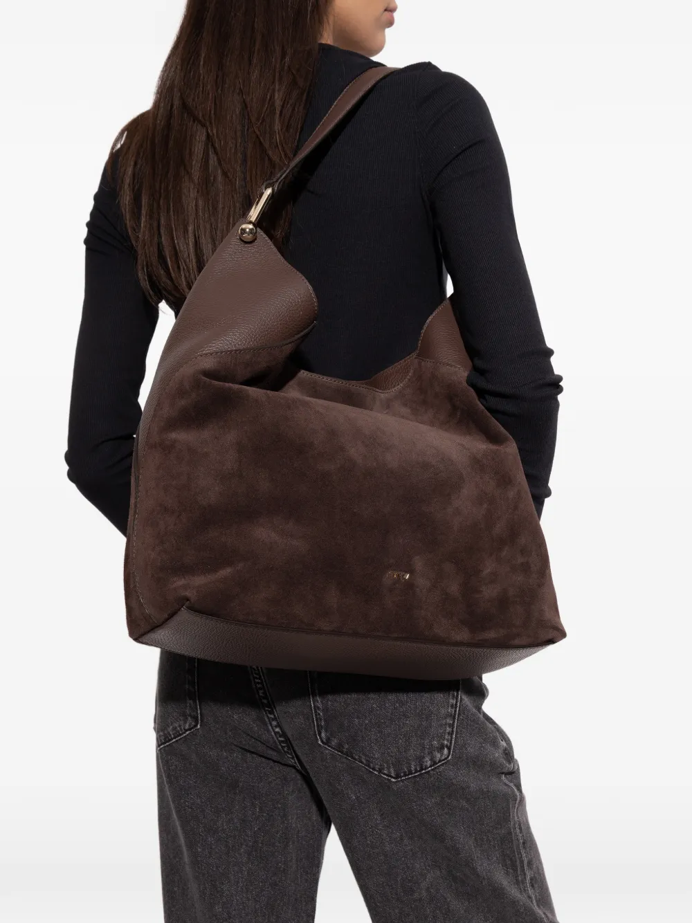 Furla large Lara suede shoulder bag - Bruin