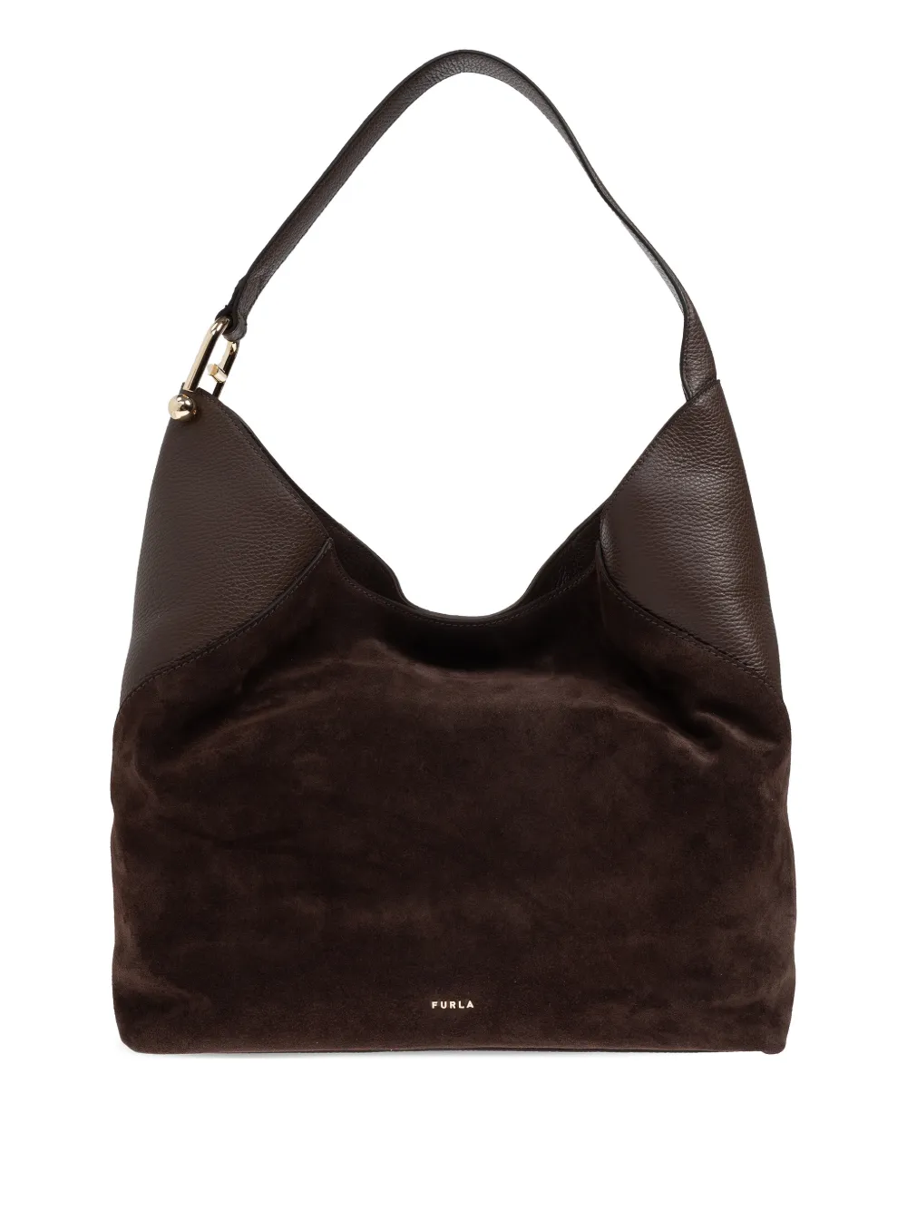 Furla large Lara suede shoulder bag - Marrone