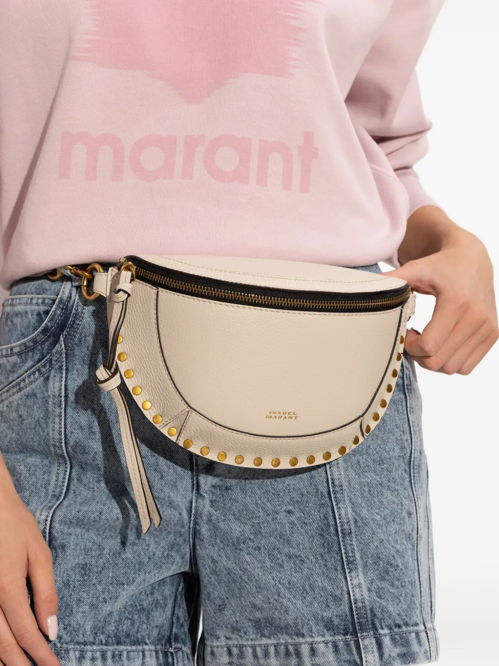 ISABEL MARANT Skano studded zip belt bag - Beige