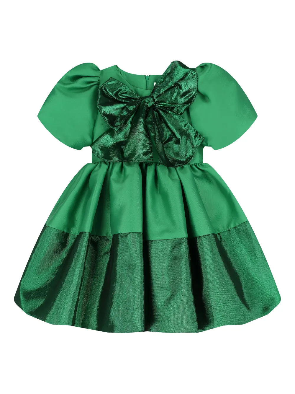 MAMA LUMA KIDS bow pleated twill dress - Verde