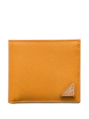 Prada Triangle Logo Leather Key Case | Orange | FARFETCH