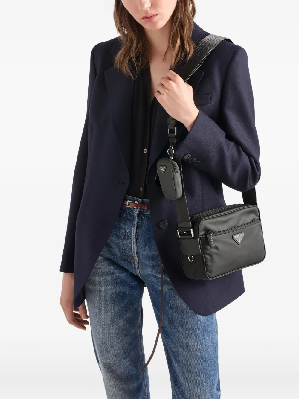 Prada Geweven schoudertas met rits Grijs
