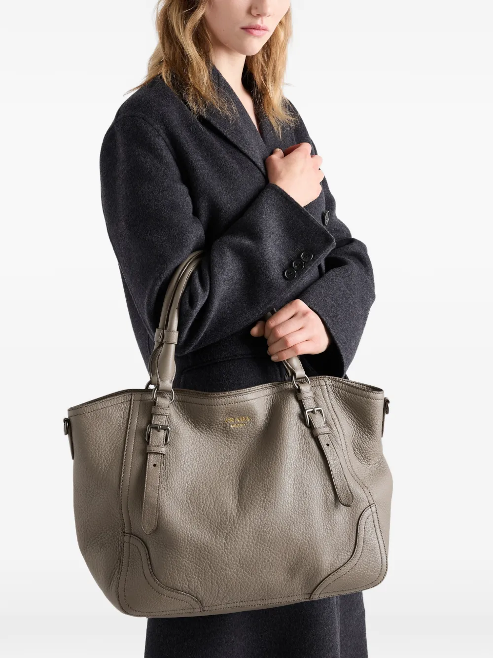 Prada Leren shopper - Grijs