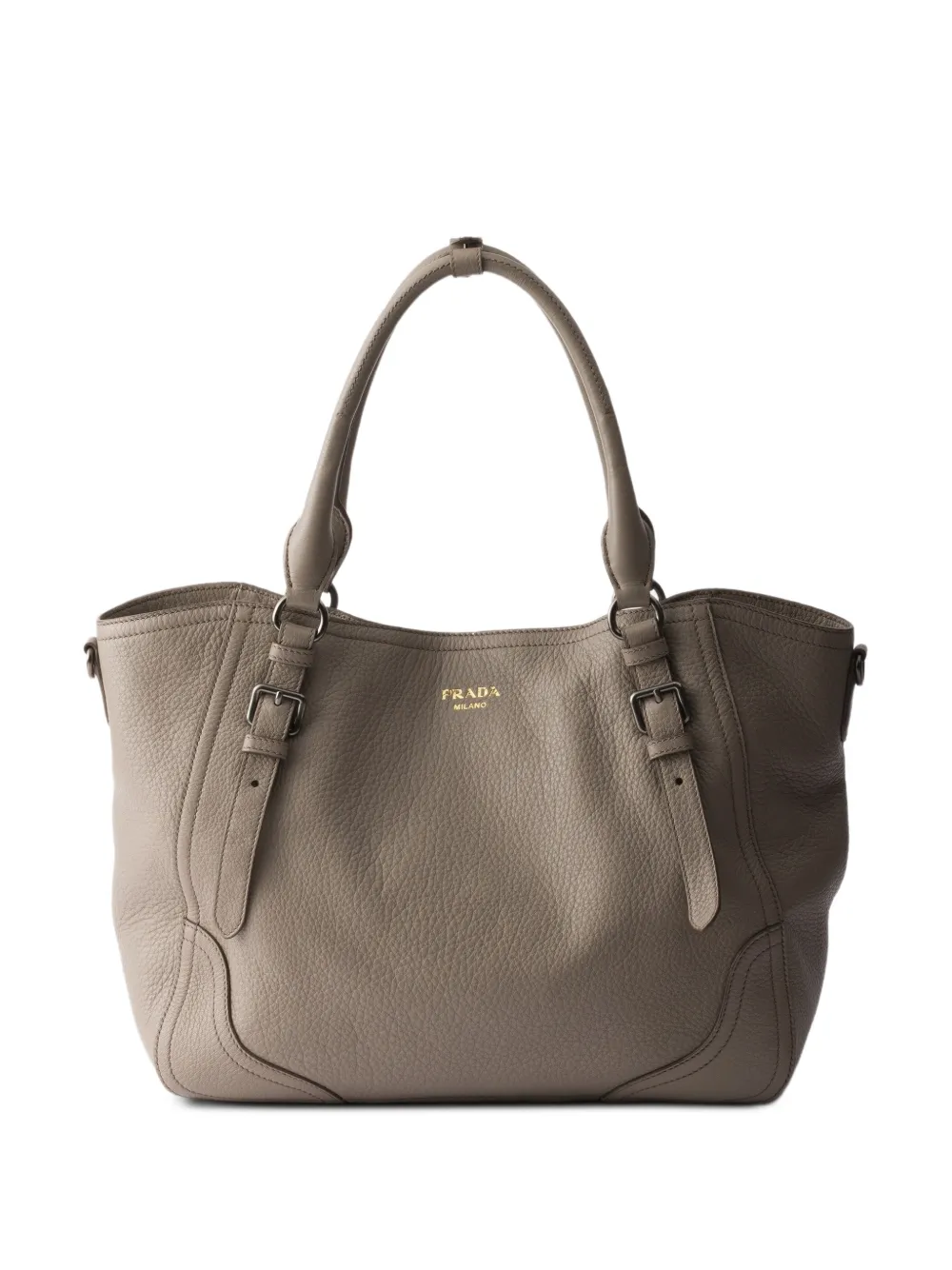 Prada Large Leather Tote Bag In Gray