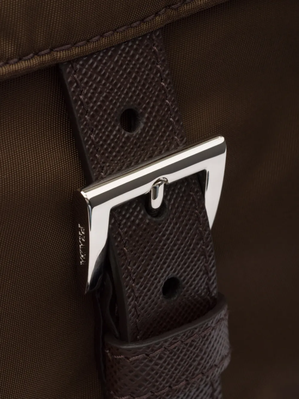 Prada Buckle Zipper Pockets Cross Body Bag In Brown