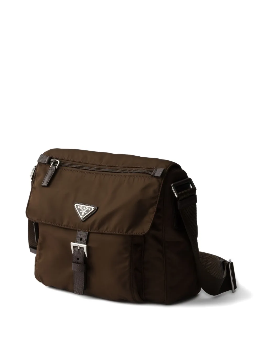 Prada Buckle Zipper Pockets Cross Body Bag In Brown