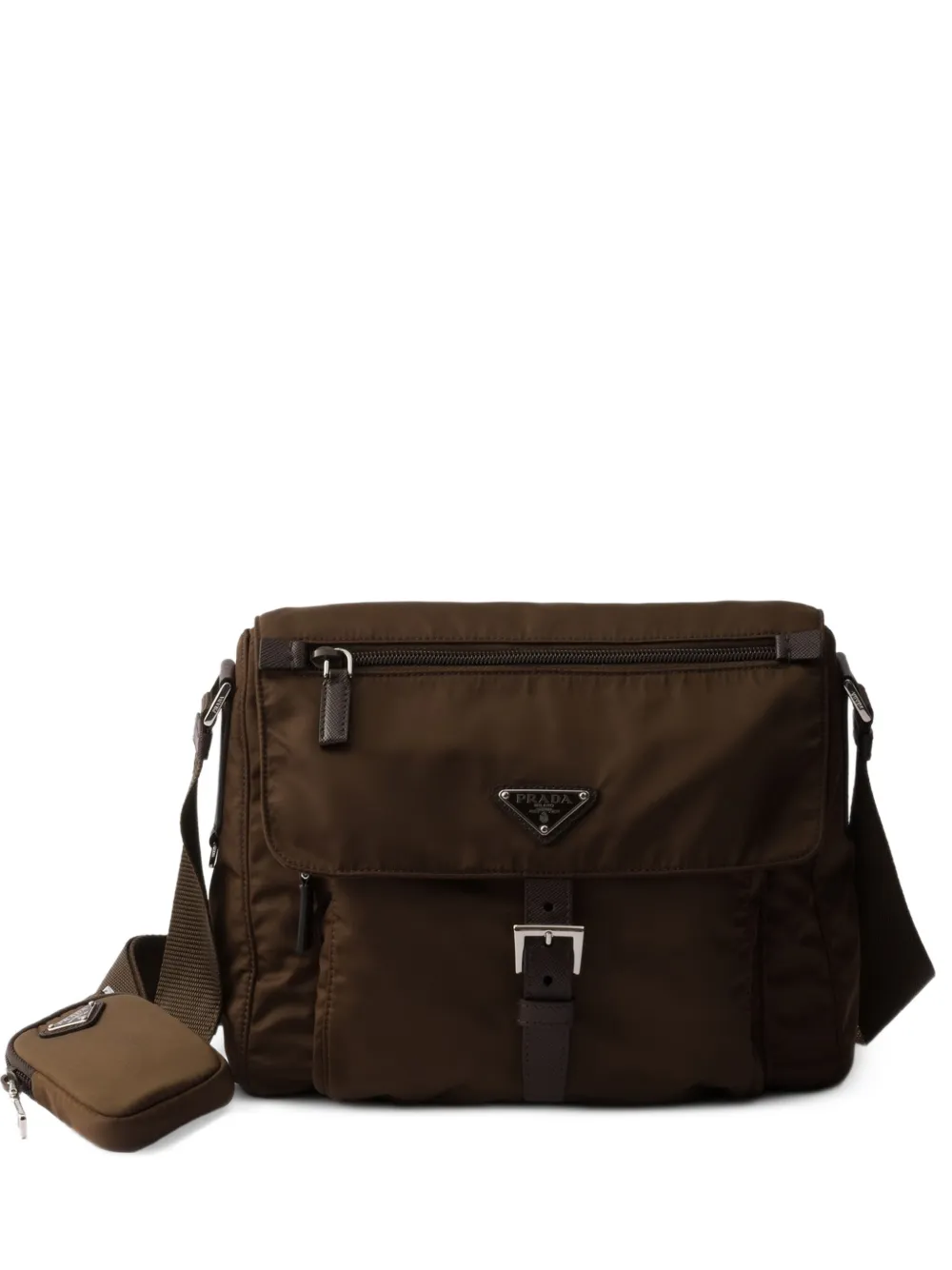 Prada buckle zipper pockets cross body bag - Marrone
