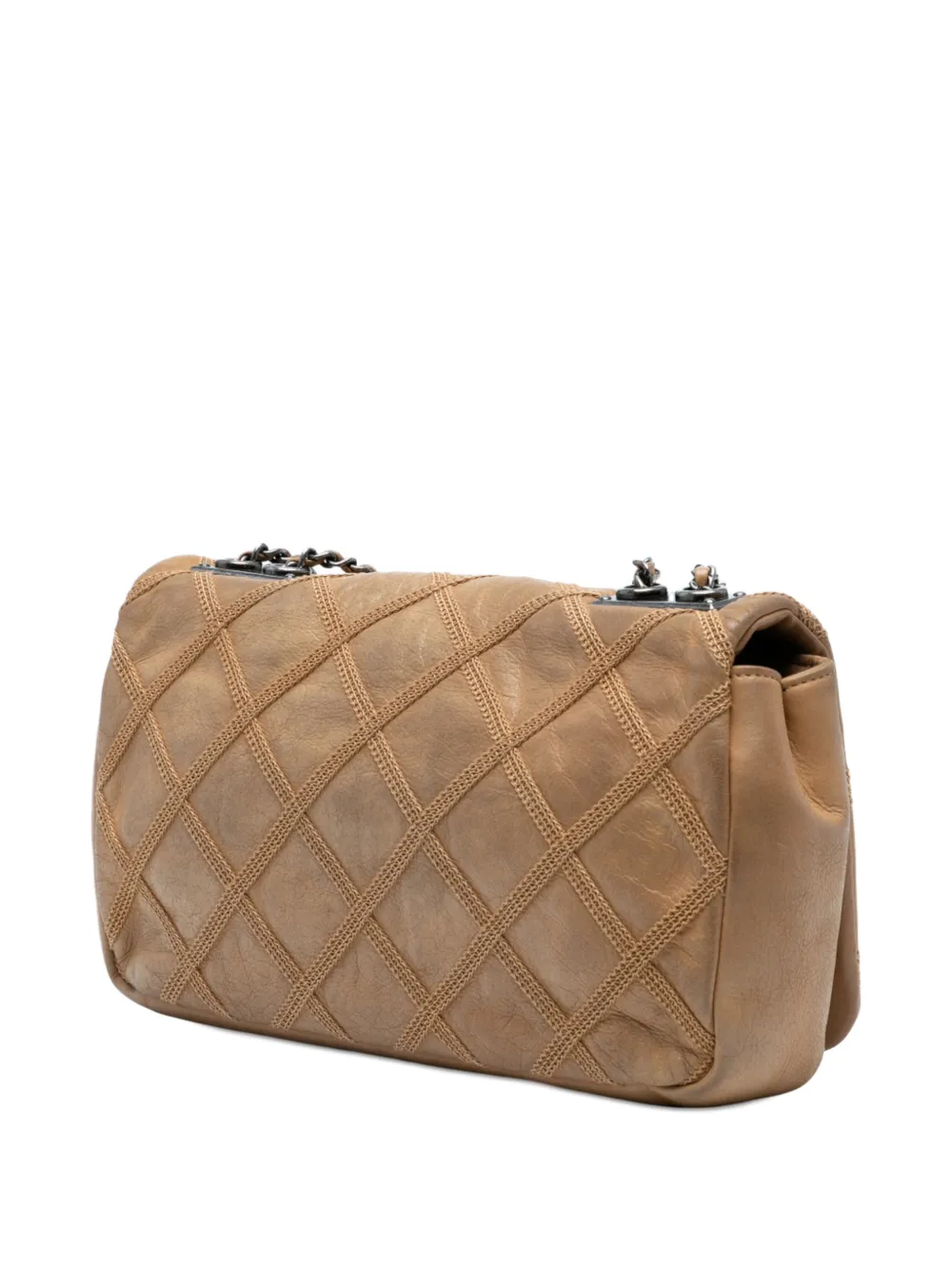 Pre-owned Chanel 2013-2014 Cc Aged Calfskin Diamond Stitch Flap Shoulder Bag In Brown