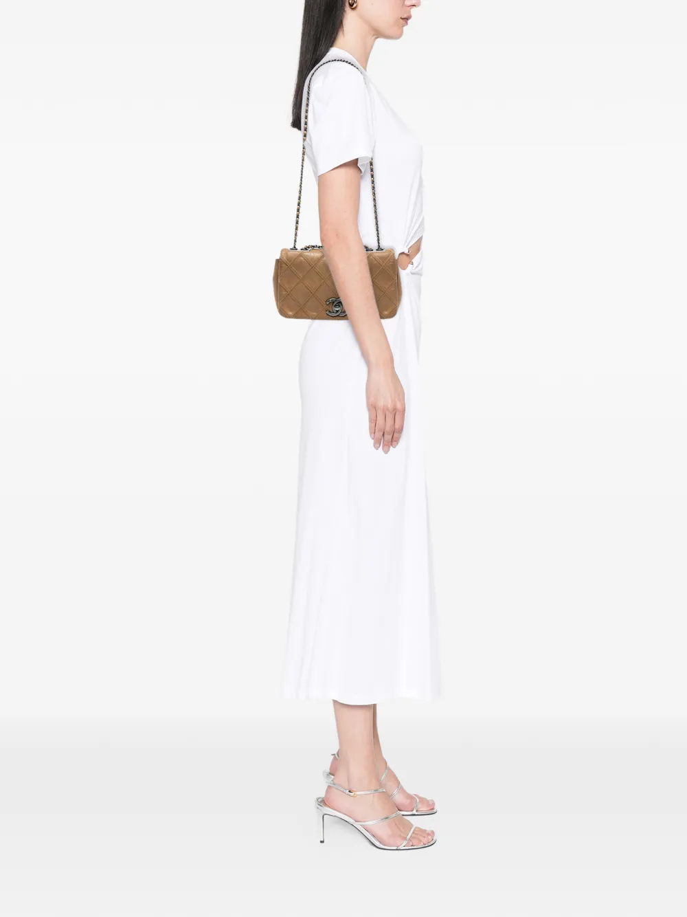 Pre-owned Chanel 2013-2014 Cc Aged Calfskin Diamond Stitch Flap Shoulder Bag In Brown