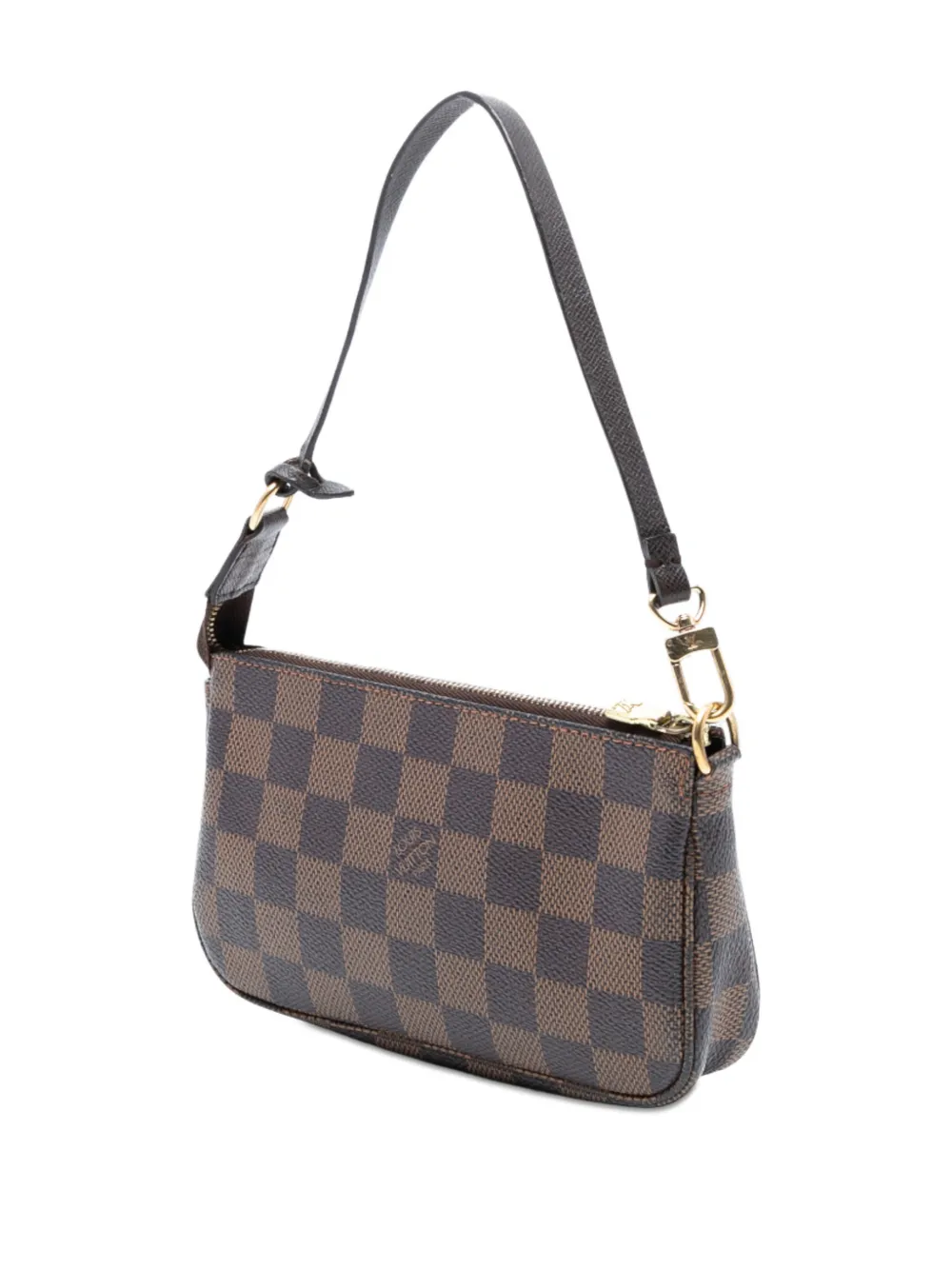 Pre-owned Louis Vuitton 2003 Damier Ebene Mini Pochette Accessoires Shoulder Bag In Brown
