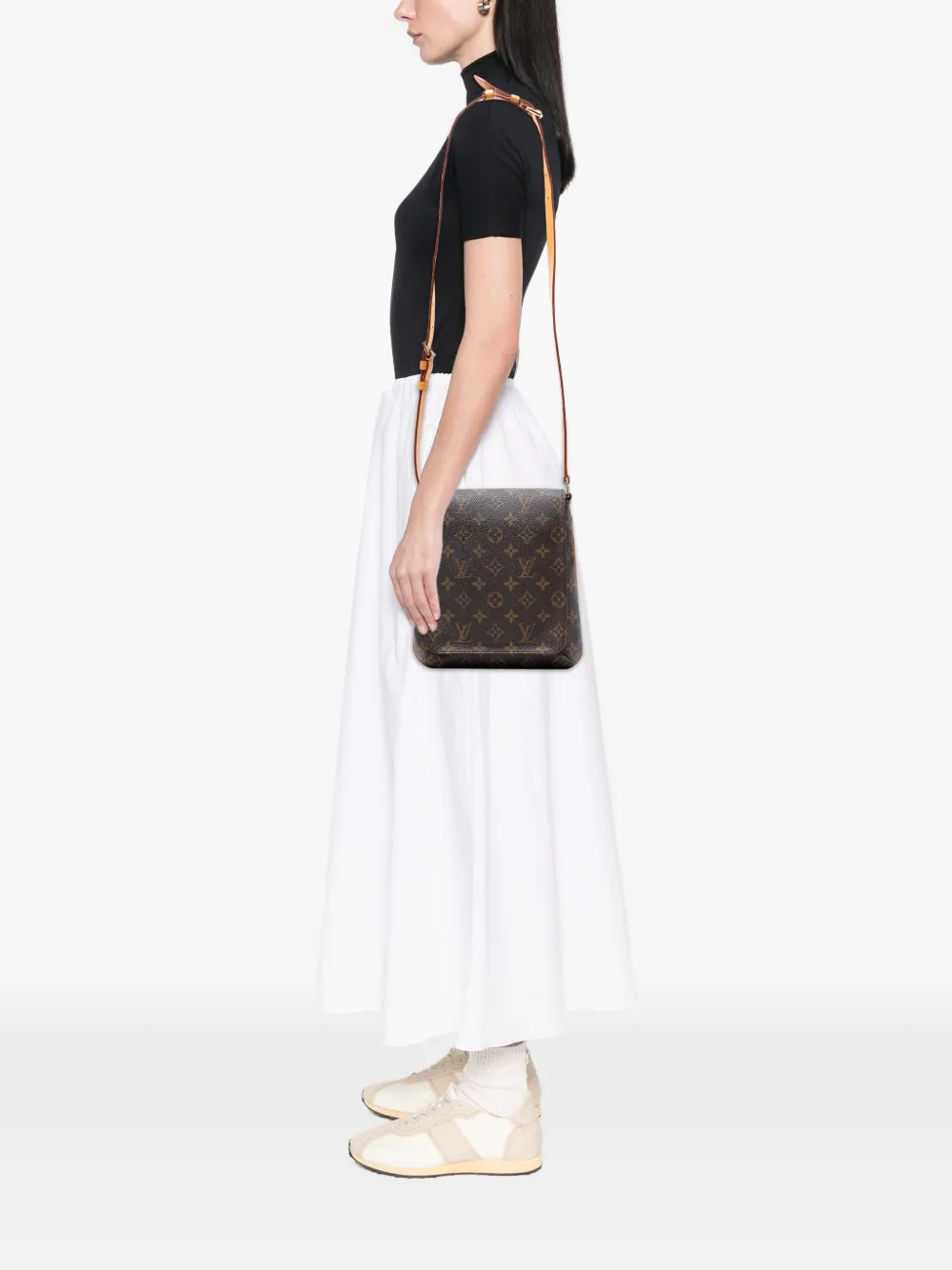 Pre-owned Louis Vuitton 2001 Monogram Musette Salsa Pm Long Strap Crossbody Bag In Brown