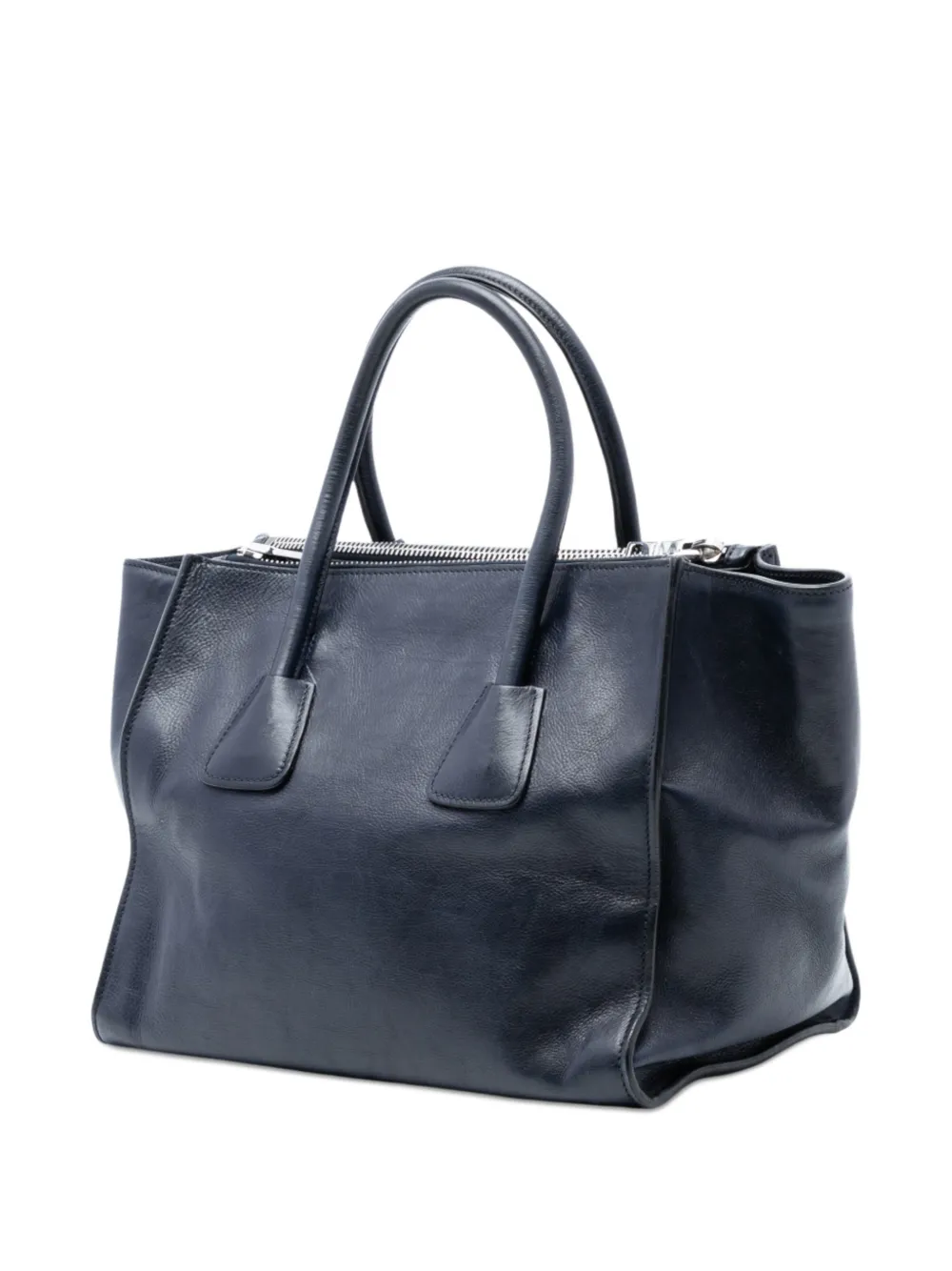 PRADA Pre-owned 2000-2025 Glace Calf Twin Pocket Double Handle Satchel In Blue