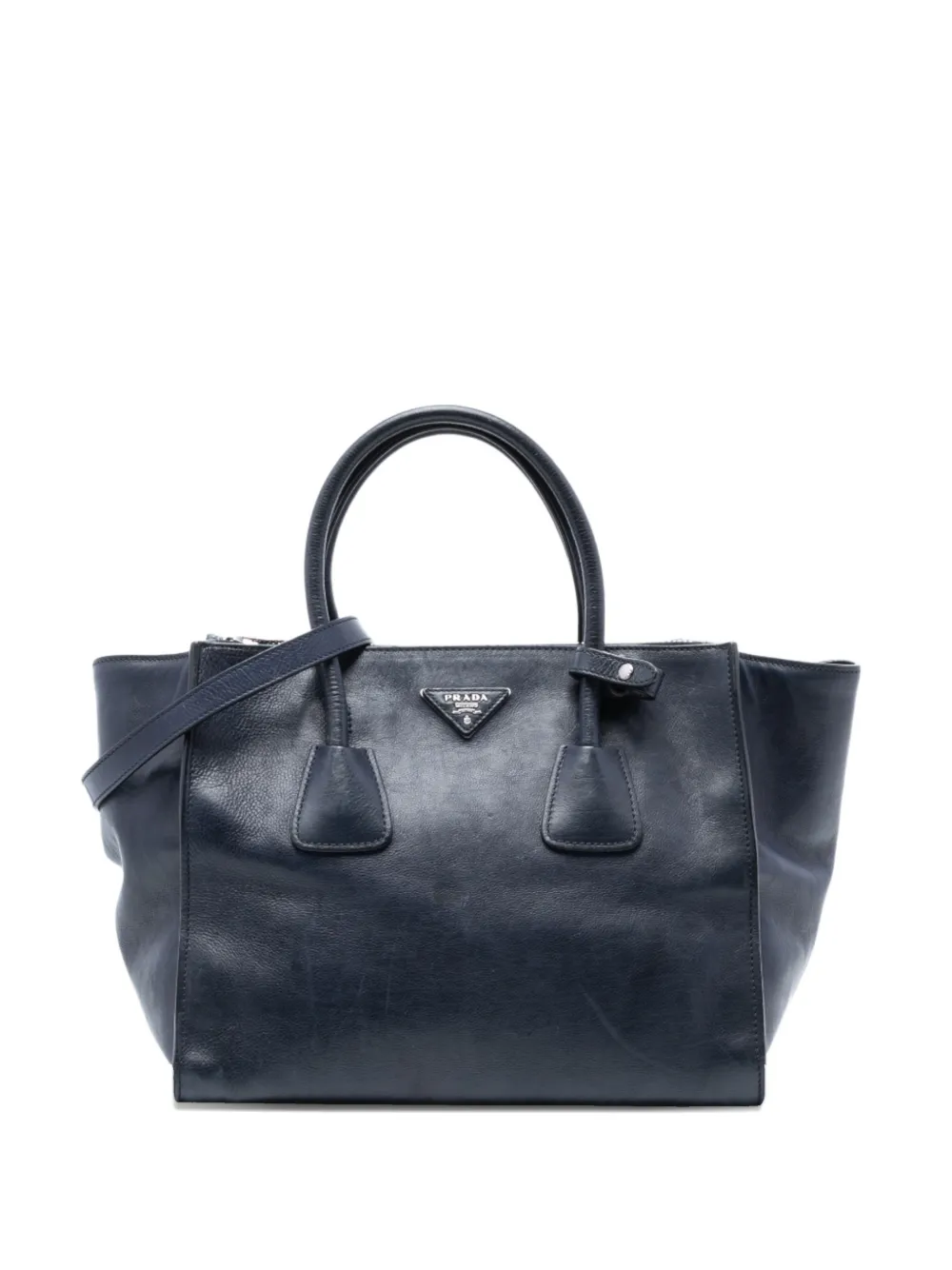 Pre-owned Prada 2000-2025 Glace Calf Twin Pocket Double Handle Satchel In Blue