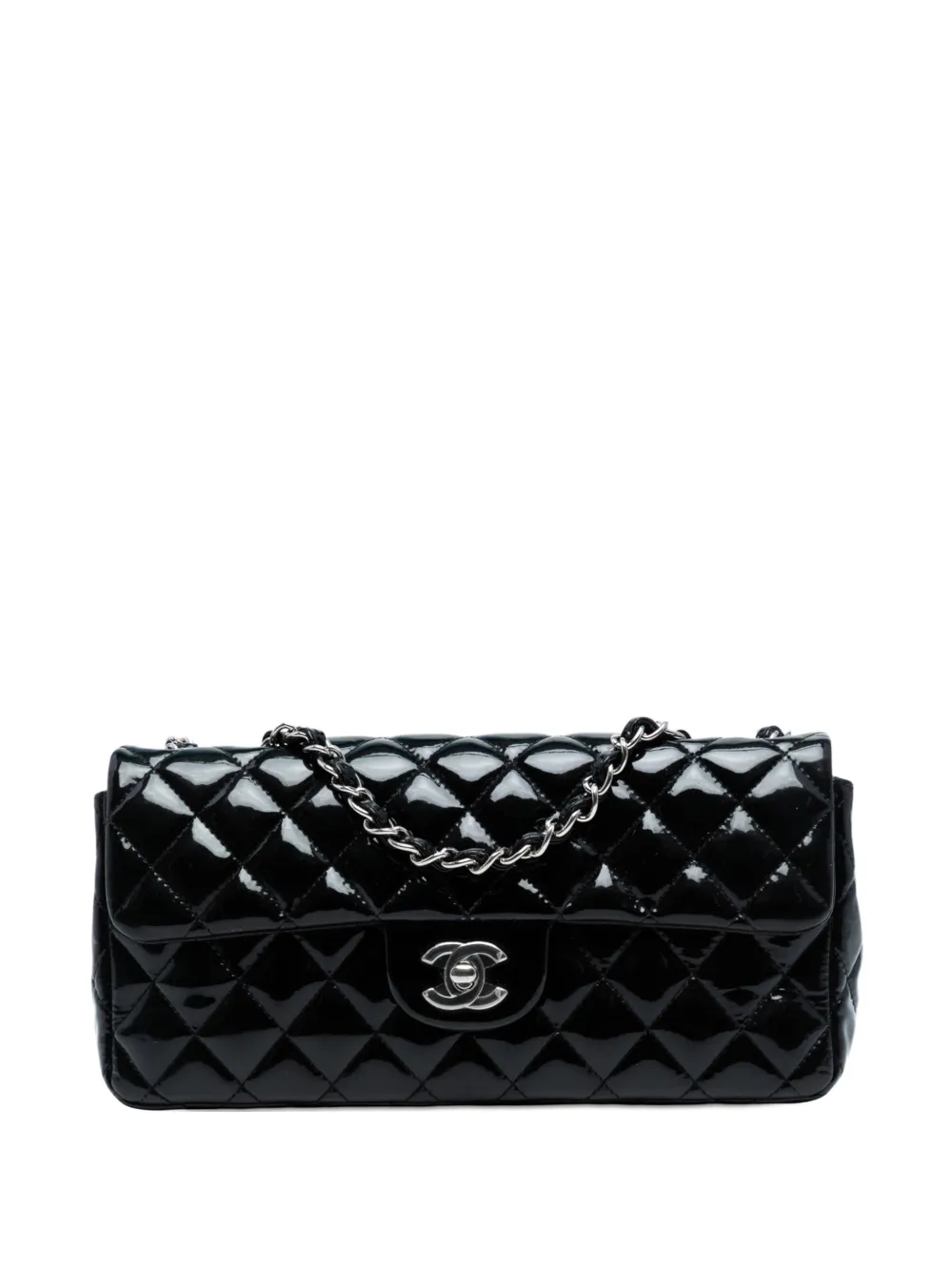 Pre-owned Chanel 2010-2011 Classic Patent East West Single Flap Shoulder Bag In Blue