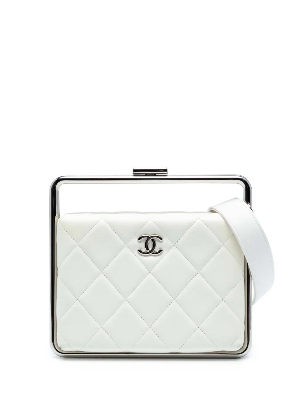 CHANEL Pre-Owned 2019 Quilted Lambskin Metal Bar Convertible Clutch satchel - White
