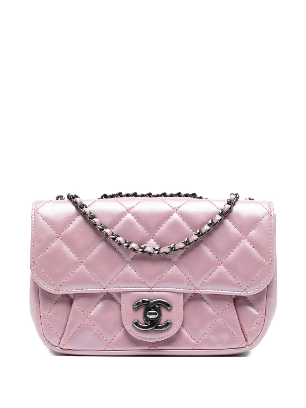 CHANEL Pre-Owned 2015-2016 Mini Quilted Metallic Calfskin Coco Pleats Chain Flap crossbody bag - Rosa