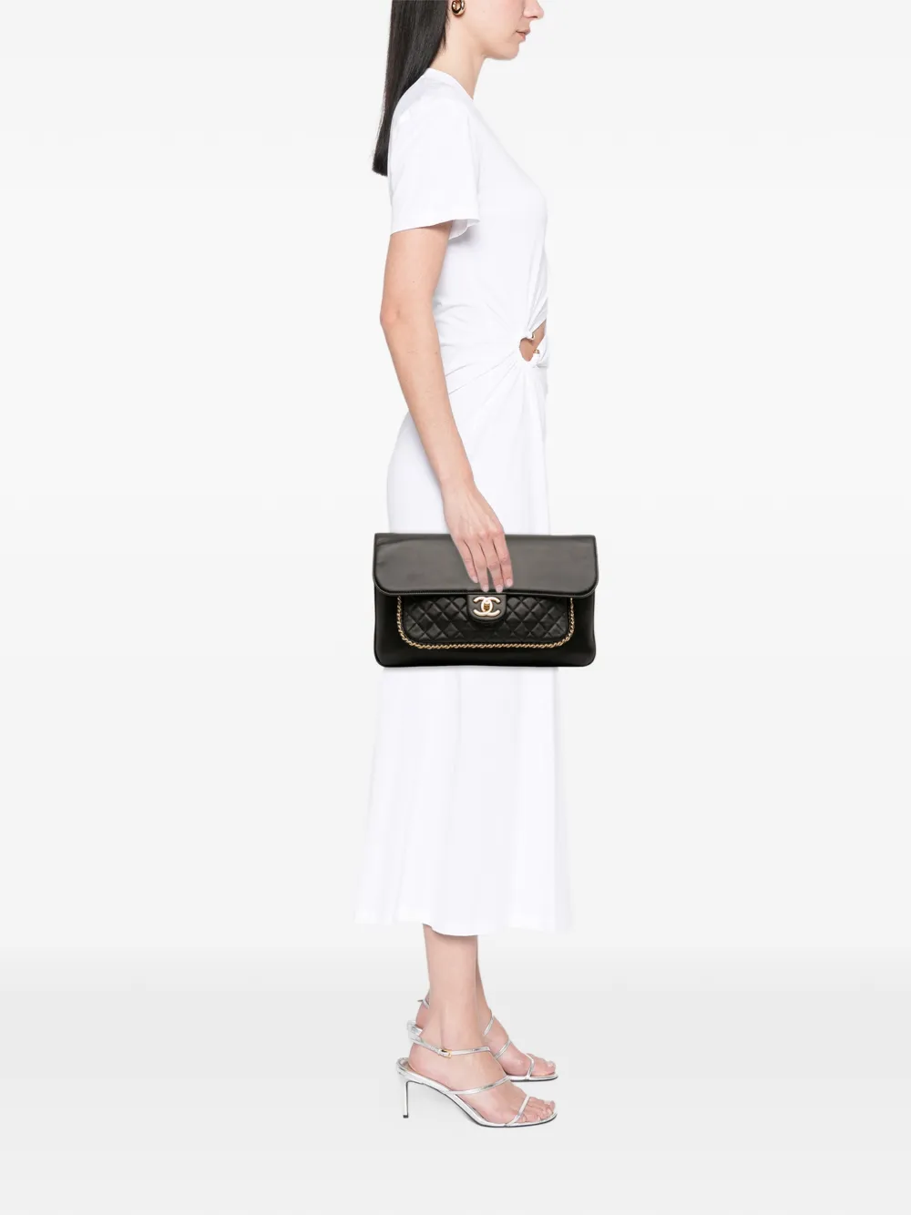 CHANEL Pre-owned 2017-2018 Quilted Lambskin Cc Unchained Flap Clutch Bag In Black