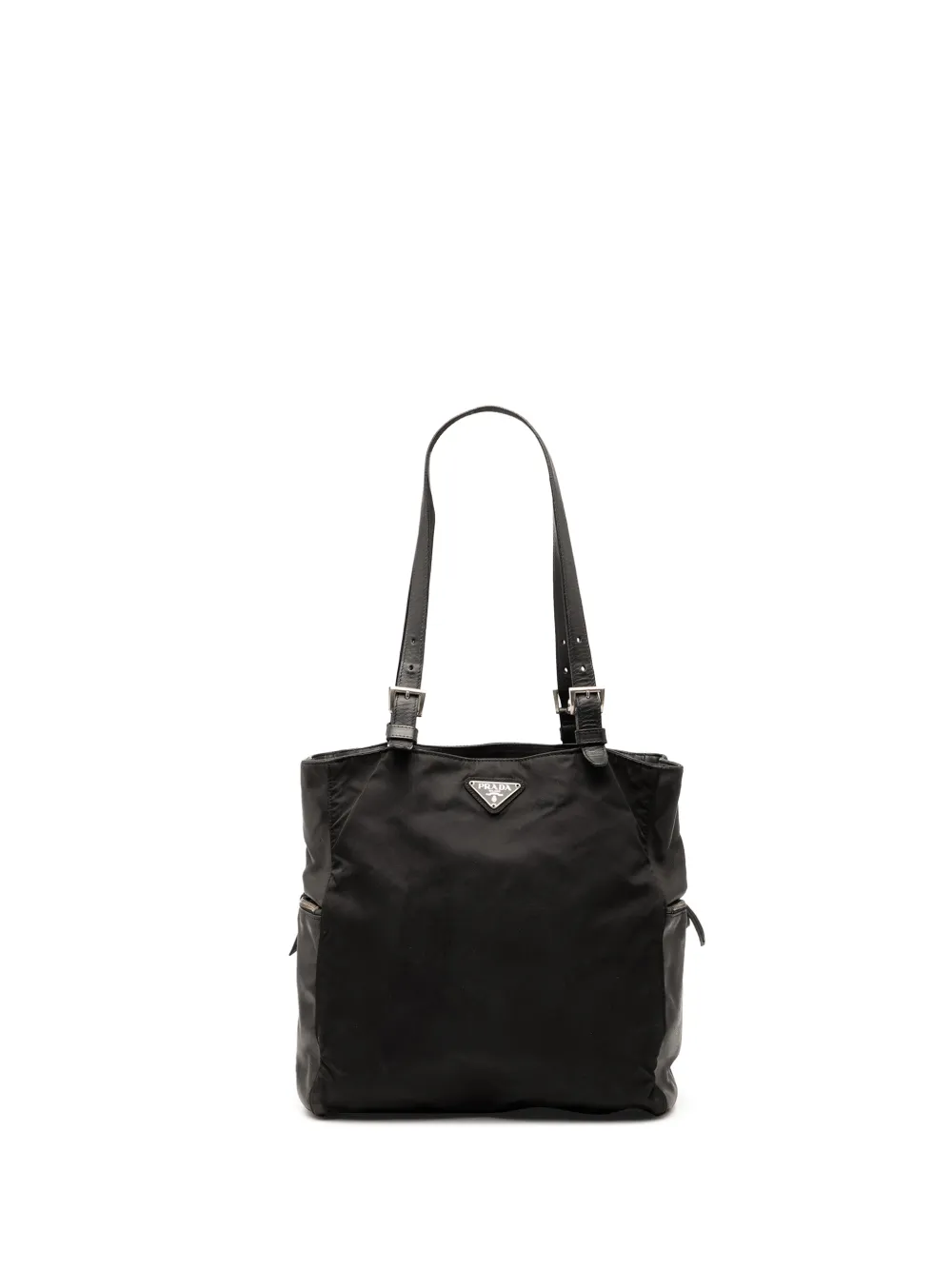 Pre-owned Prada 2000-2013 Vitello Trimmed Tessuto Pockets Tote Bag In Black