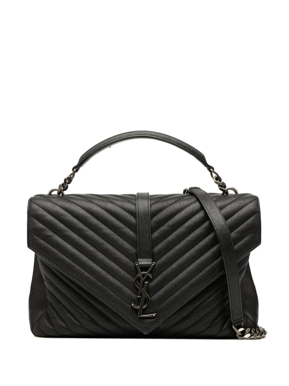 Saint Laurent Pre-Owned 2020 Large Quilted Chevron Sheepskin College satchel | negro | Image 1