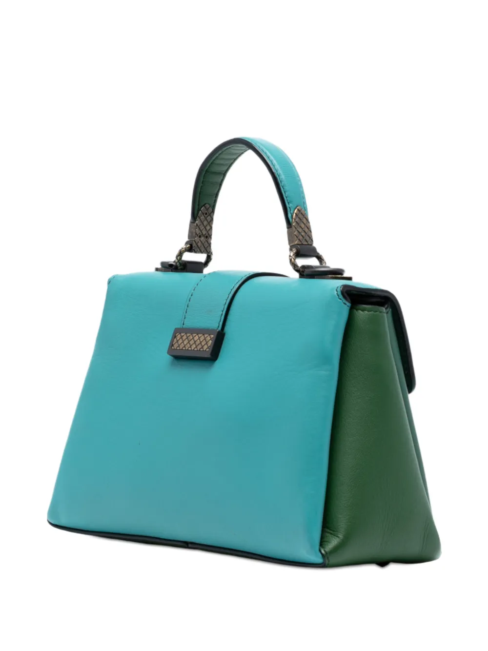 Pre-owned Bottega Veneta 2012-2025 Mini Bicolor Nappa Piazza Top Handle Satchel In Green