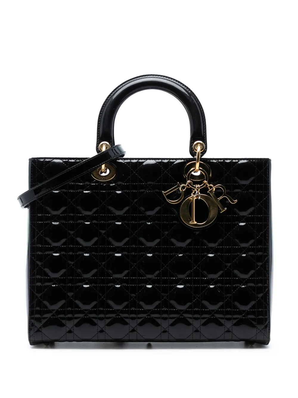 Pre-owned Dior 2014 Large Patent Cannage Lady  Satchel In Black