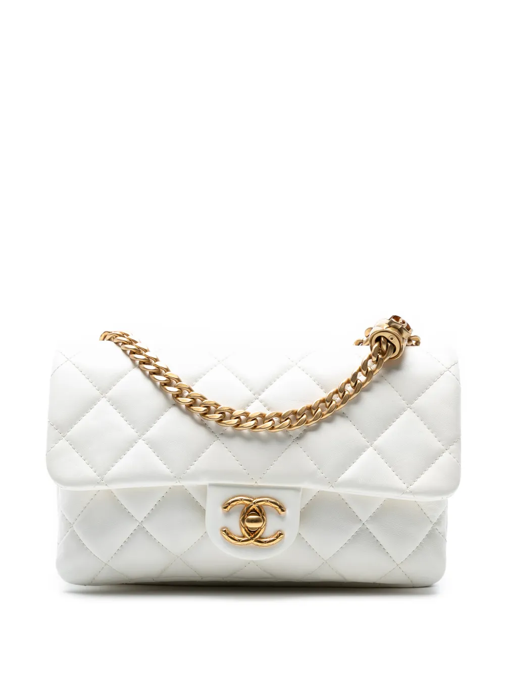 Pre-owned Chanel 2021-2025 Mini Quilted Lambskin Quilted Cc Single Flap Crossbody Bag In White