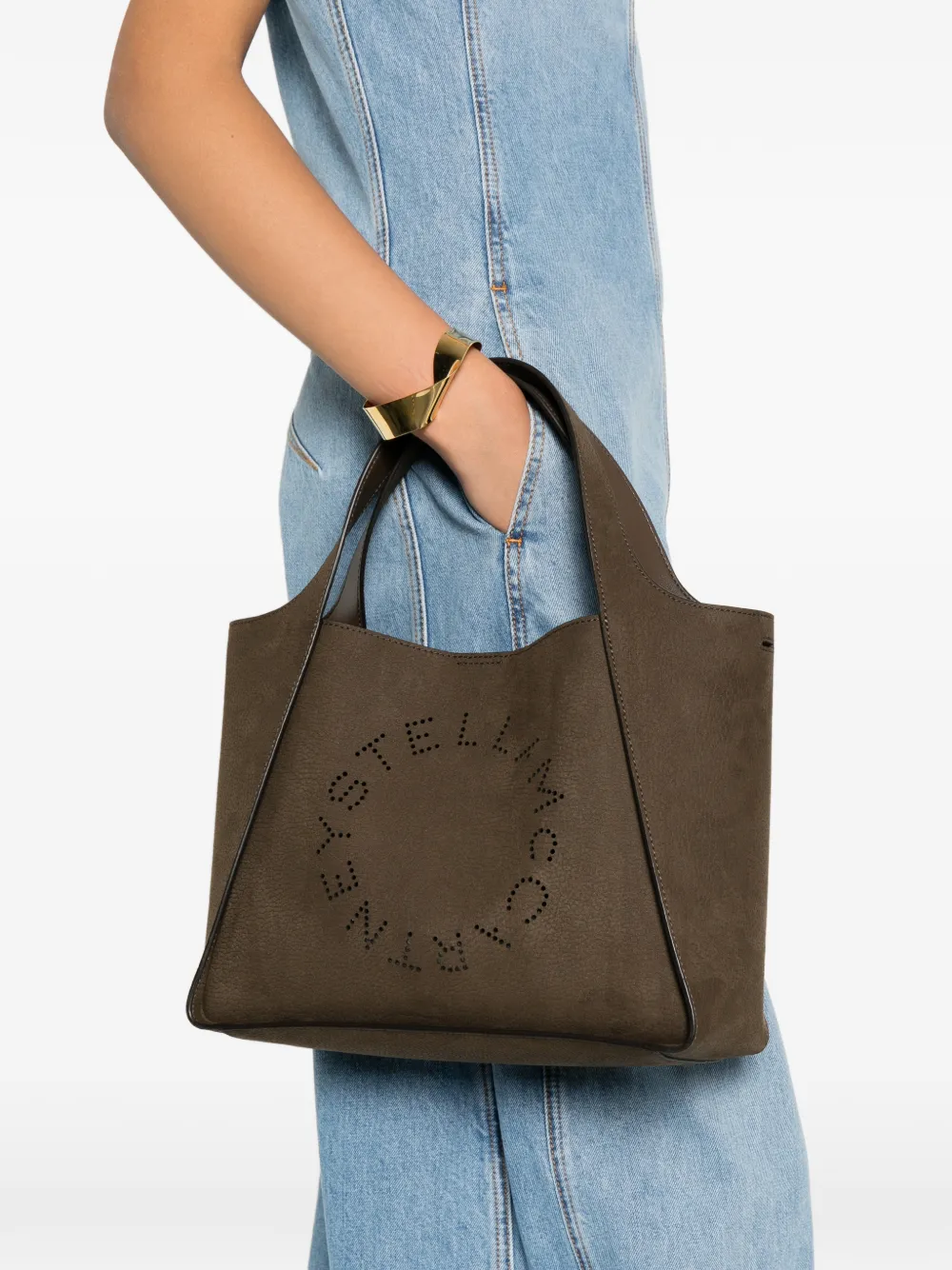 Stella McCartney logo perforated tote bag - Bruin