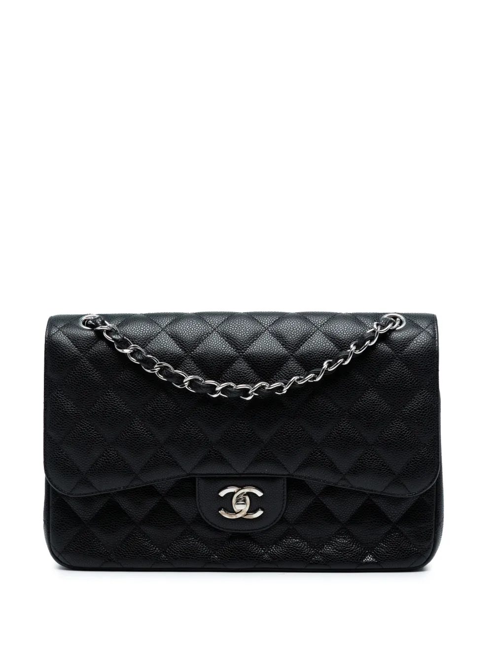 Pre-owned Chanel 2010-2011 Jumbo Classic Caviar Double Flap Shoulder Bag In Black