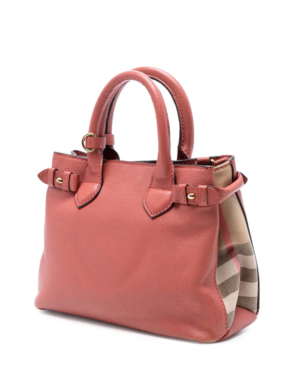 Pre-owned Burberry 2000-2017 Small Grainy Calfskin And House Check Banner Satchel In Pink