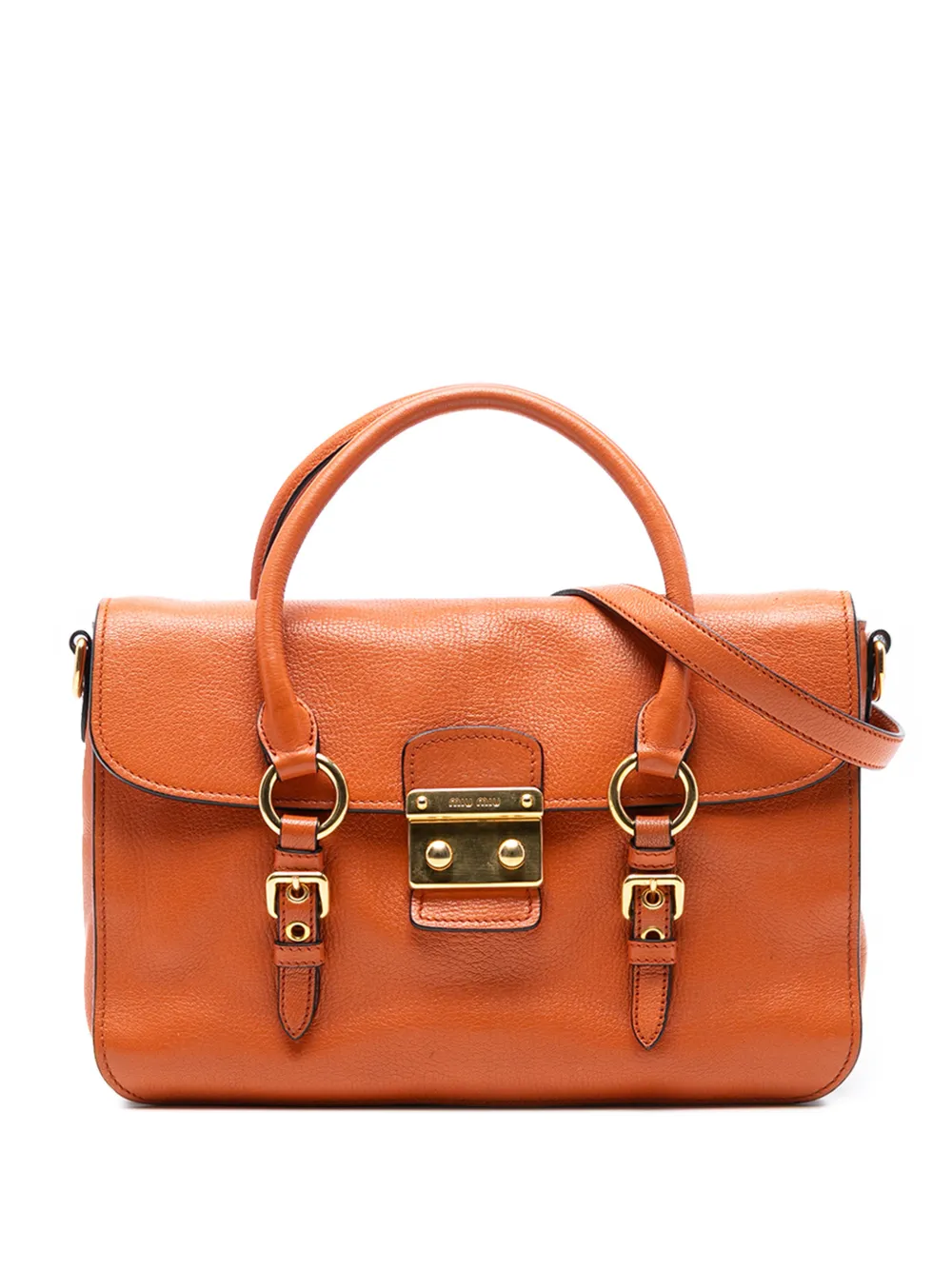 Pre-owned Miu Miu 2010-2025 Goatskin Madras Flap Satchel In Orange