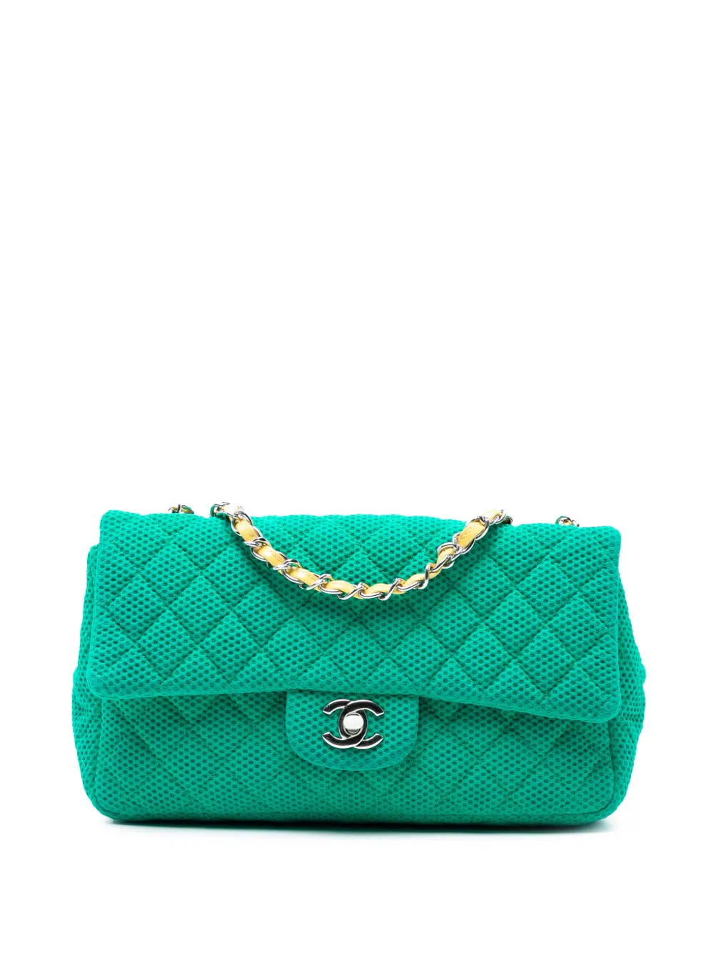 Pre-owned Chanel 2009-2010 Medium Classic Mesh Single Flap Shoulder Bag In Green
