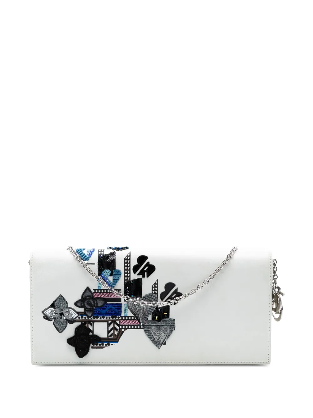 Christian Dior Pre-Owned 2015 Leather Patch Embellished Clutch on Chain crossbody bag | White | Image 1